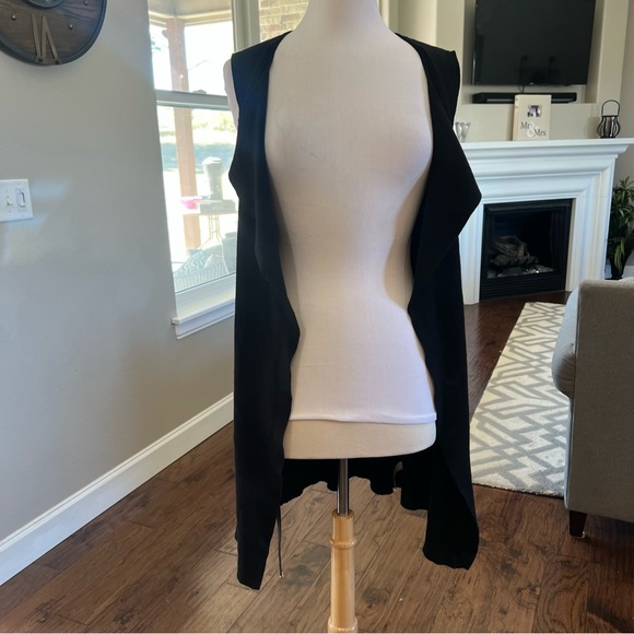 Adrianna Papell Small Black Long Cardigan Ribbed Sweater Top Belt Open Front - Picture 9 of 13